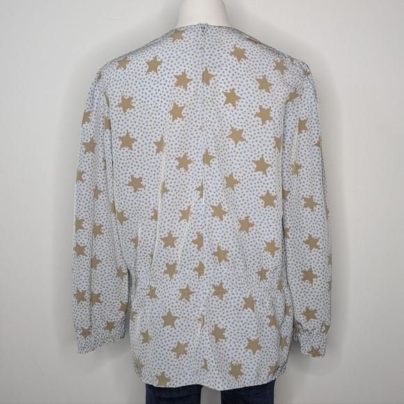 Vintage Louis Feraud Blue Tan Star Tie Neck Long Sleeve Blouse 10 - Picture 7 of 10